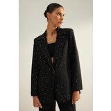 Trendyol Black Blazer Jacket with Woven Stones Cene