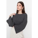 Trendyol Anthracite Crop and Spanish Sleeve Knitwear Sweater Cene