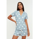 Trendyol Blue Polka Dot Knitted Pajamas Set Cene