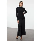 Trendyol Black Fitted Stand Collar Long Sleeve Flexible Maxi Knit Dress