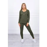 Kesi Set with a khaki-coloured press stud neckline