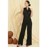 By Saygı Double Breasted Neck Sleeveless Top Stuffed Crepe Jumpsuit