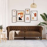 vidaXL Kavč trosed Chesterfield rjava tkanina | Shoptok.si