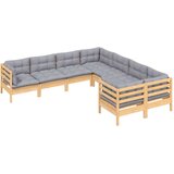  8-dijelna vrtna garnitura od borovine sa sivim jastucima | shoptok.hr