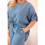 Kesi Włoski Plus Size women's set made of Tencel, tie-front blouse and wide-leg pants denim | Shoptok.si