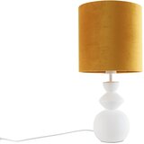 QAZQA Design tafellamp wit velours kap geel met goud 25 cm - Alisia Cene