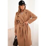 Kesi Włoski Women's suede coat tied at the waist camel Cene