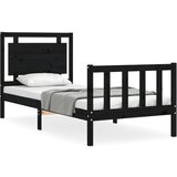 The Living Store Posteljni okvir z vzglavjem črn 90x190 cm trden les - Posteljni Okvir, (21525596) | Shoptok.si