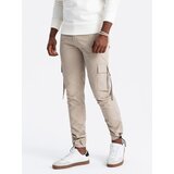 Ombre Men's STRAIGHT LEG cargo pants with striped pockets - sand | shoptok.hr