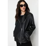 Trendyol Black Oversize Faux Leather Coat