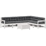  The Living Store Vrtna sedežna garnitura 7-delna z blazinami bela trdna borovina - Vrtna Sedežna Garnitura, (21461666) | Shoptok.si