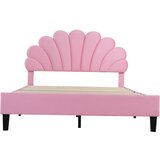 Lumor Postelja dvojna 140x200 cm oblazinjena z žametom, vzglavnik v obliki cveta, z letvičastim okvirjem - roza, (22151015) | Shoptok.si
