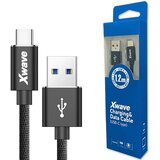 X Wave USB kabl TIP-C/USB 3.0 (tip A-muški) -USB 3.1 (TIP C-muški)/dužina 1,2m/3A/Aluminium /crni upleteni ( USB TIP-C 1.2m 3A Al /black me USB TIP-C 1.2m 3A Al /black mesh Cene
