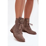Zazoo 2955 Suede Work Boots With Gold Detail On Tongue Dark Beige Cijene