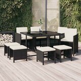  9-dijelni vrtni blagovaonski set s jastucima crni od poliratana Crna 109 cm table length | shoptok.hr