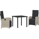 vidaXL 3-delni zunanji jedilni set z blazinami iz svetlo sivega ratana, vrtna miza črna 80x80x73 cm iz kaljenega stekla | Shoptok.si
