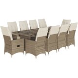 vidaXL 11-dijelni vrtni bistro set od poliratana s jastucima bež - Bež Bez naslona za noge 10 | shoptok.hr