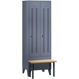 Wolf Garderobna omara s klopjo spredaj, vrata iz luknjičaste pločevine, širina razdelka 300 mm, 2 razdelka, modro siva | Shoptok.si