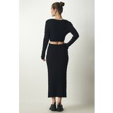  Women's Black Ribbed Crop Knitwear Sweater Skirt Suit | Shoptok.si