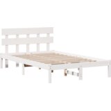 vidaXL Posteljni okvir z naslonjalom Bel 120x200 cm Trden borov les | Shoptok.si