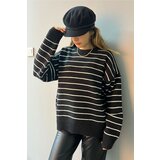 Madmext Women's Black Striped Knitwear Sweater Cene