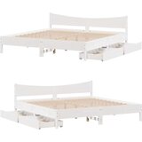 vidaXL Posteljni okvir s predali bel 200x200 cm trdna borovina, (21321747) | Shoptok.si