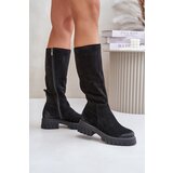 Zazoo Suede Knee High Warm Boots Black 70145 | Shoptok.si