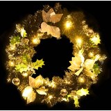  Božićni vijenac s LED svjetlima crni 60 cm PVC | shoptok.hr