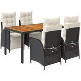  5-dijelni vrtni blagovaonski set s jastucima od poliratana crni Crna Dužina stola 150 cm | Shoptok.si