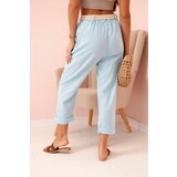 Kesi Włoski Women's linen cotton pants with a belt blue | Shoptok.si