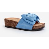 Kesi Blue Tarena women's slippers on a cork platform with a bow cene