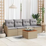 vidaXL 5-delni vrtni sofa set z blazinami bež poly ratan akacija | Shoptok.si