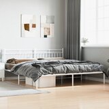 Maison Chic Kovinski Posteljni okvir - Dvoposteljna postelja - Zakonska postelja z vzglavjem bel 193x203 cm, (21693452) | Shoptok.si