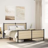 vidaXL Kovinski posteljni okvir brez vzmetnice sonoma hrast 150x200 cm | Shoptok.si