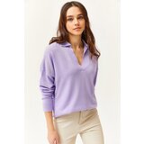 Olalook Women's Lilac Polo Neck Fine Knitwear Sweater cene
