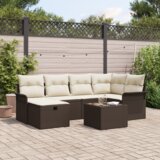  7-delni vrtni kavč s blazinami Rjava Poly Rattan | Shoptok.si