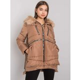 Fashion Hunters Women's camel winter jacket with a hood Cene