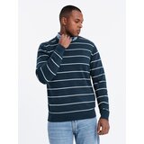 Ombre Casual men's sweater with horizontal stripes - navy blue | Eponuda.ba