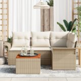 vidaXL 5-delni vrtni kavč s blazinami Bež Poli ratan Acacia | Shoptok.si
