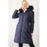 Dewberry Z6646 N FUR POMPOM LADIES' COAT-NAVY BLUE | Shoptok.si