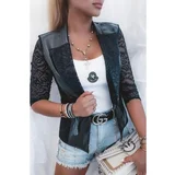 Fenzy Blazer Iz Umetnega Usnja S Čipko Amalfi, Črn