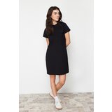 Trendyol Black 100% Cotton Pocket Detailed Crew Neck Short Sleeve Knitted T-shirt Dress cene