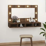 vidaXL Omarica z ogledalom in LED lučkami rjav hrast 90x31,5x62 cm
