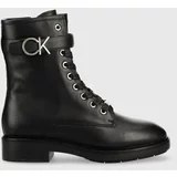 Calvin Klein Kožne gležnjače Rubber Sole Combat Boot za žene, boja: crna, ravna potpetica