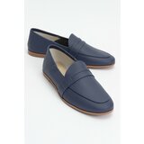 LuviShoes F05 Navy Blue Skin Genuine Leather Women's Flats Cene