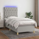  Box spring postelja z vzmetnico LED svetlo siva 90x200 cm blago, (20789331) Cene