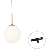 QAZQA Art Deco hanglamp goud met opaal glas incl. rail adapter zwart 1-fase - Slimline Flore | Shoptok.si