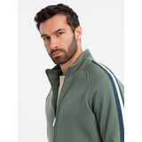Ombre Men's sweatshirt with high collar and stripes - olive | ePonuda.com