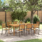 vidaXL 9-delni jedilni set za vrt Črno Poli Rattan Akacija | Shoptok.si