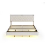 Lumor Kapitonirana postelja 140x200 cm iz lanu – z USB-polnjenjem in LED – z letvenim dnom – bež, (22151532) | Shoptok.si